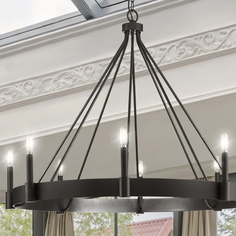 UHP4485 XL Modern Farmhouse Indoor Chandelier, 27''H x 38"W x 38''D, Matte Black Finish, Fremantle Collection — Urban Ambiance LED Landscape Lights 60.0W 3000K
