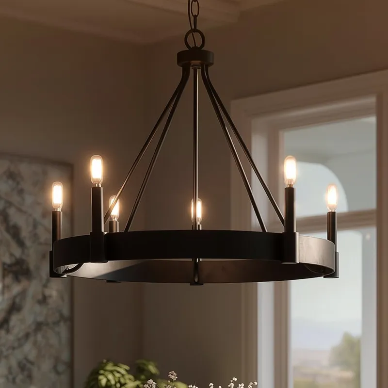 UHP4484 Modern Farmhouse Indoor Chandelier, 21''H x 26"W x 26''D, Matte Black Finish, Fremantle Collection — Urban Ambiance LED Landscape Lights 60.0W 3000K