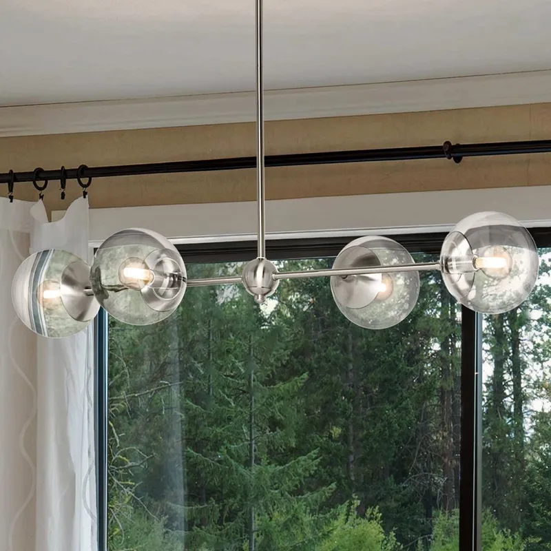 UHP4450 Minimalist Indoor Chandelier, 5-7/8''H x 14-3/4"W x 40''D, Brushed Nickel Finish, Canton Collection — Urban Ambiance LED Linear Lights 60.0W 3000K
