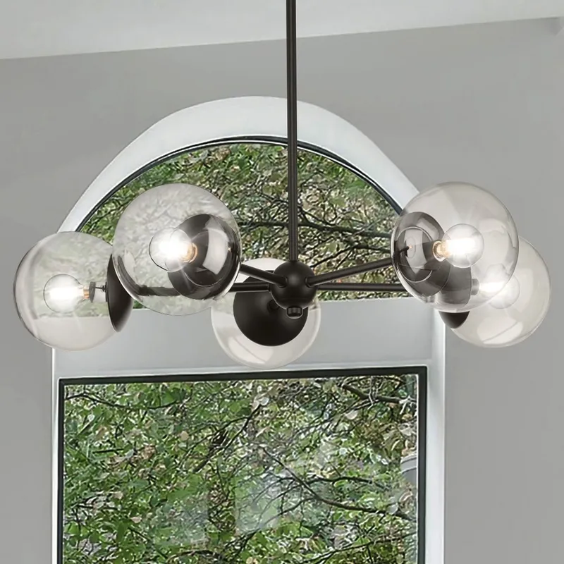 UHP4449 Minimalist Indoor Chandelier, 5-7/8''H x 28"W x 28''D, Matte Black Finish, Canton Collection — Urban Ambiance LED Landscape Lights 60.0W 3000K