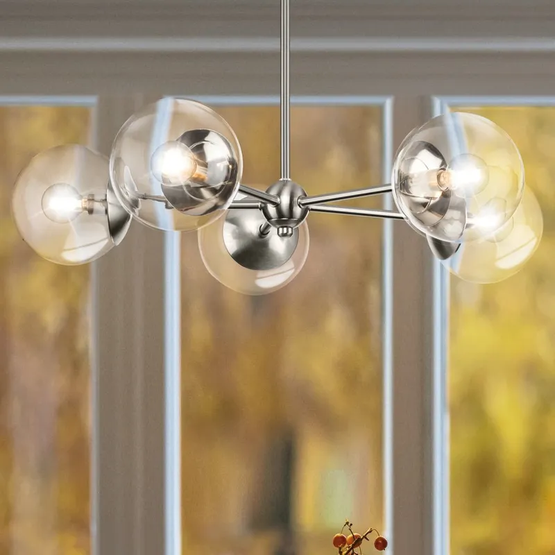 UHP4447 Minimalist Indoor Chandelier, 5-7/8''H x 28"W x 28''D, Brushed Nickel Finish, Canton Collection — Urban Ambiance LED Landscape Lights 60.0W 3000K
