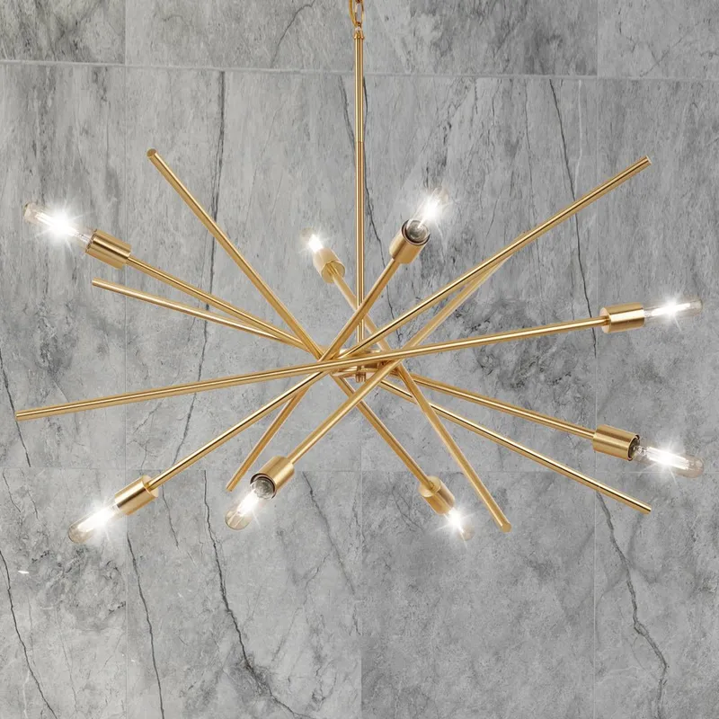 UHP4427 Mid-Century Modern Indoor Chandelier, 19-5/8''H x 42-3/8"W x 42-3/8''D, Satin Brass Finish, Miami Collection — Urban Ambiance LED Landscape Lights 60.0W 3000K