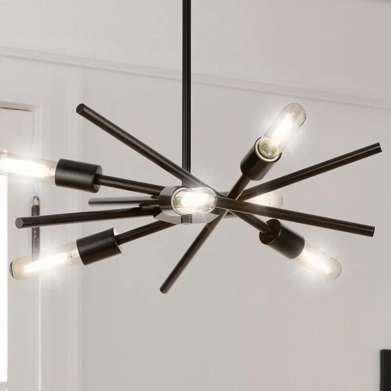 UHP4426 Mid-Century Modern Indoor Chandelier, 10-1/2''H x 22-9/165"W x 22-9/165''D, Matte Black Finish, Miami Collection — Urban Ambiance LED Landscape Lights 60.0W 3000K