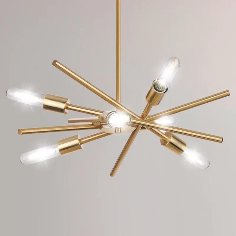 UHP4425 Mid-Century Modern Indoor Chandelier, 10-1/2''H x 22-9/165"W x 22-9/165''D, Satin Brass Finish, Miami Collection — Urban Ambiance LED Landscape Lights 60.0W 3000K