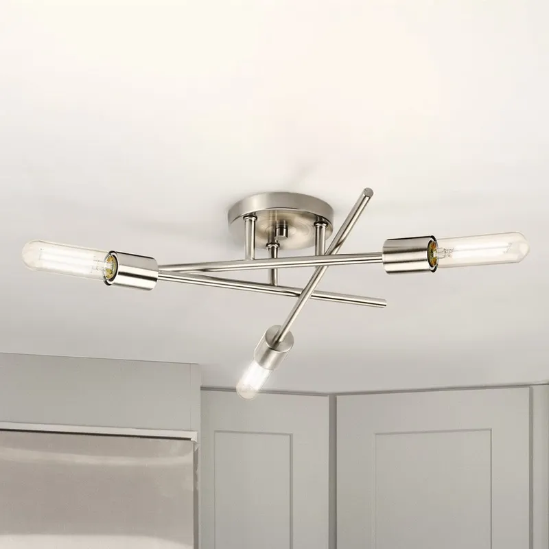 UHP4422 Mid-Century Modern Indoor Ceiling Light, 5-1/8''H x 18"W x 18''D, Brushed Nickel Finish, Miami Collection — Urban Ambiance LED Post Top Lights 60.0W 3000K