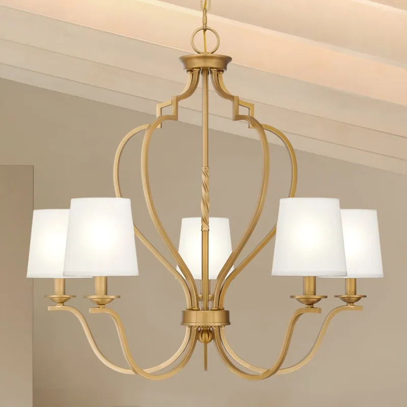 UQL5950 Classic Indoor Chandelier, 25.5''H x 27.5''W x 27.5''D, Brushed Weathered Brass Finish, Oakdale Collection — Urban Ambiance LED Landscape Lights 60.0W 3000K