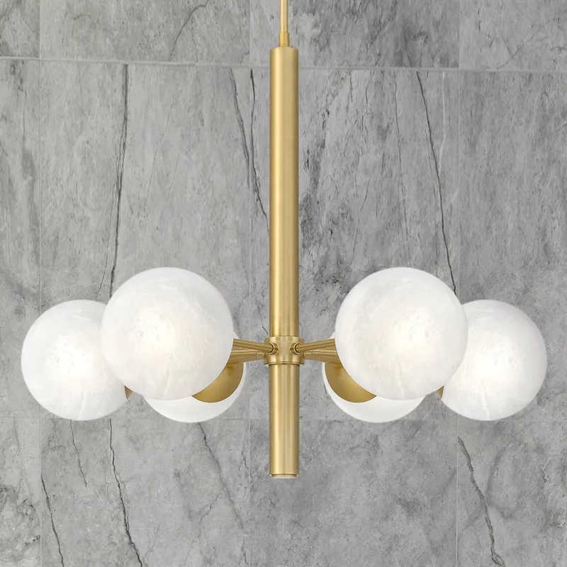 UQL5890 Mid-Century Modern Indoor Chandelier, 24.25''H x 28''W x 28''D, Aged Brass Finish, Regensburg Collection — Urban Ambiance LED Landscape Lights 60.0W 3000K
