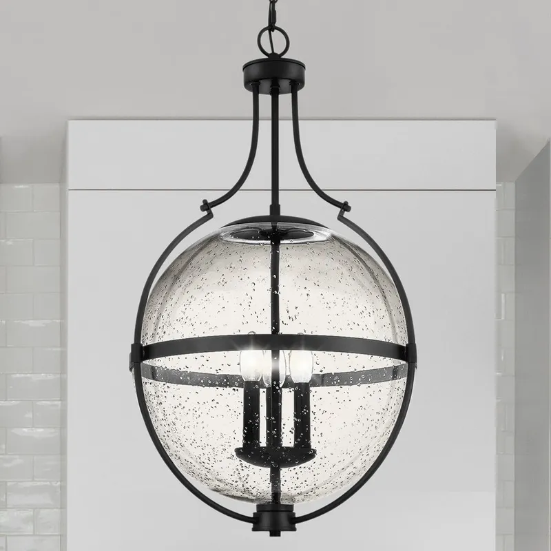 UQL5691 New Traditional Indoor Pendant, 29''H x 17.5''W x 17.5''D, Matte Black Finish, Zennor Collection — Urban Ambiance LED Landscape Lights 40.0W 3000K