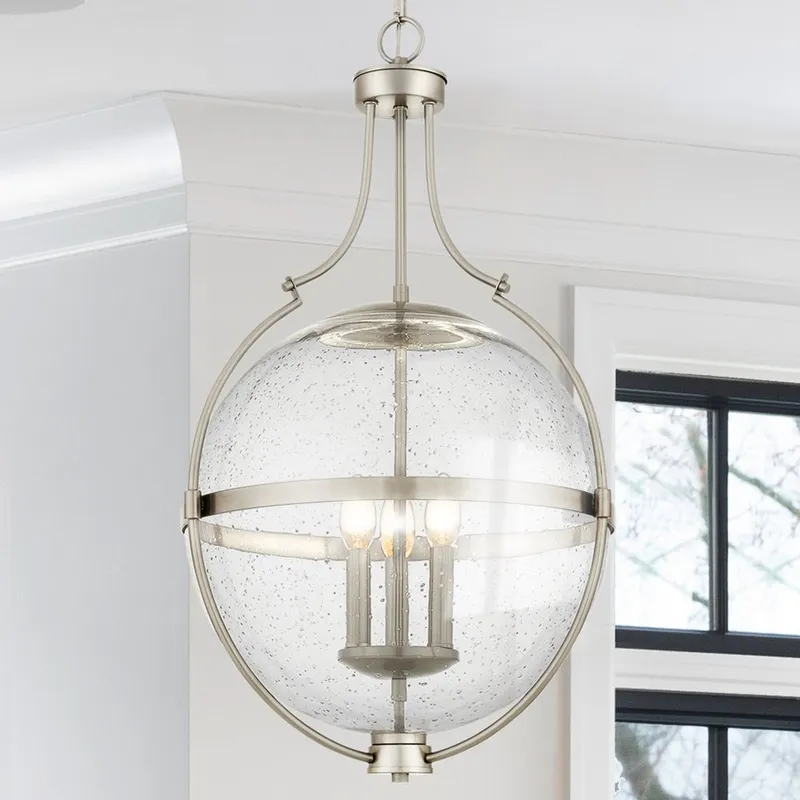 UQL5690 New Traditional Indoor Pendant, 29''H x 17.5''W x 17.5''D, Brushed Nickel Finish, Zennor Collection — Urban Ambiance LED Landscape Lights 40.0W 3000K