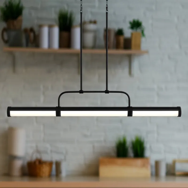 UQL5580 Mid-Century Modern Indoor Chandelier, 7.5''H x 42''W x 2.5''D, Matte Black Finish, Gosford Collection — Urban Ambiance LED Linear Lights 8.0W 3000K