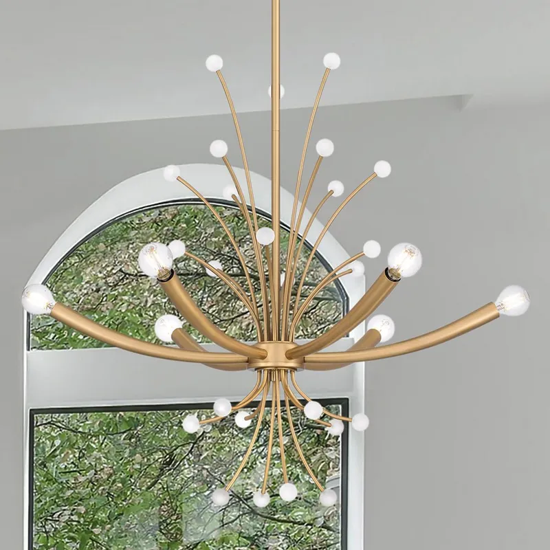 UQL5460 Glam Indoor Chandelier, 24.5''H x 29''W x 29''D, Brushed Weathered Brass Finish, Belgrade Collection — Urban Ambiance LED Landscape Lights 60.0W 3000K