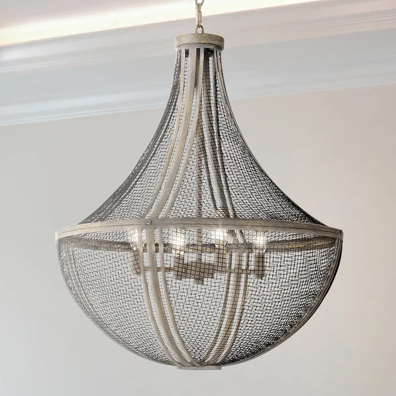 UQL5410 Modern Farmhouse Indoor Pendant, 27''H x 22''W x 22''D, Distressed Grey Wood Finish, Dickinson Collection — Urban Ambiance LED Landscape Lights 60.0W 3000K