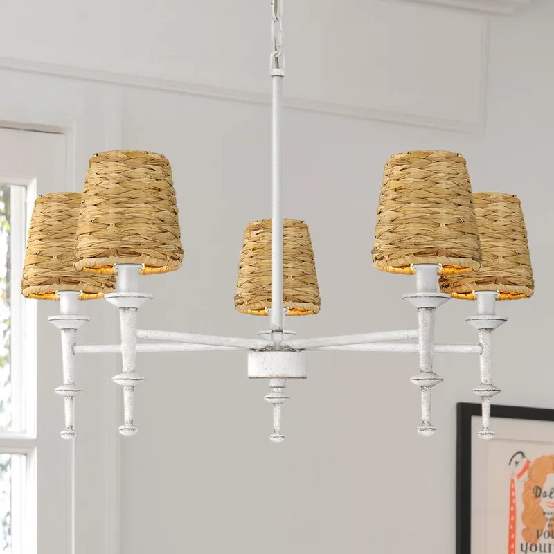 UQL5360 Natural Indoor Chandelier, 18.25''H x 26''W x 26''D, Antique White Finish, Norwich Collection — Urban Ambiance LED Landscape Lights 60.0W 3000K