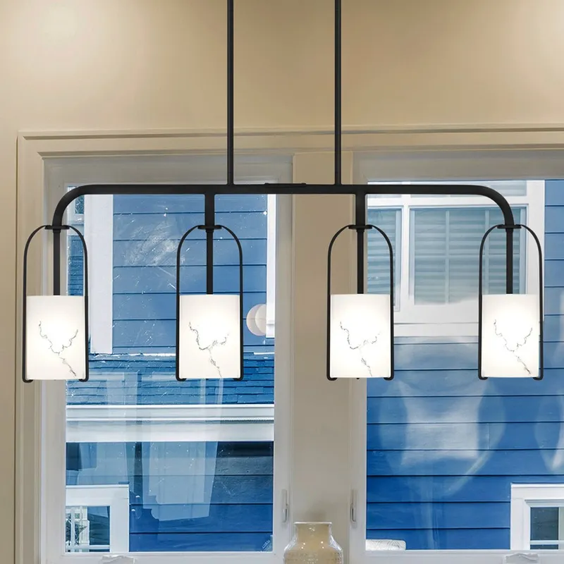 UQL5350 Mid-Century Modern Indoor Chandelier, 15''H x 37.25''W x 5.25''D, Matte Black Finish, Kempten Collection — Urban Ambiance LED Linear Lights 100.0W 3000K