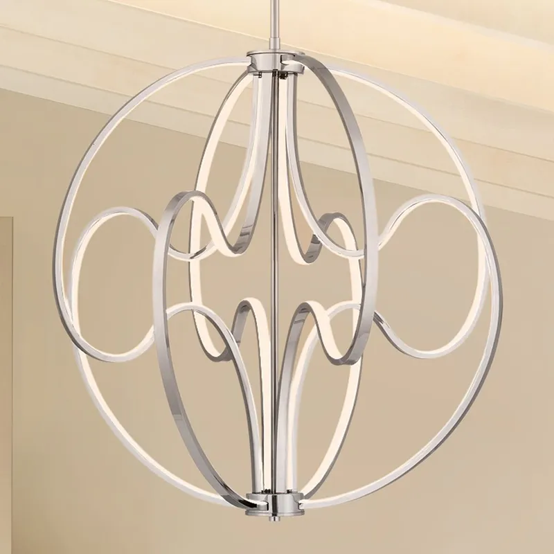 UQL5321 XL Contemporary Indoor Pendant, 26.5''H x 23.75''W x 23.75''D, Polished Chrome Finish, Jena Collection — Urban Ambiance LED Landscape Lights 8.0W 3000K