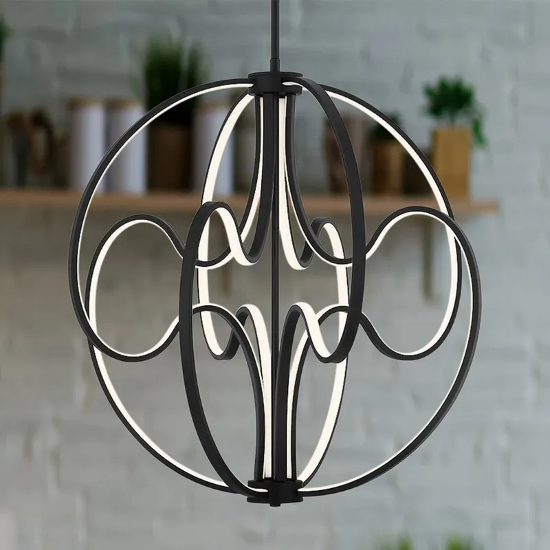 UQL5320 XL Contemporary Indoor Pendant, 26.5''H x 23.75''W x 23.75''D, Matte Black Finish, Jena Collection — Urban Ambiance LED Landscape Lights 8.0W 3000K