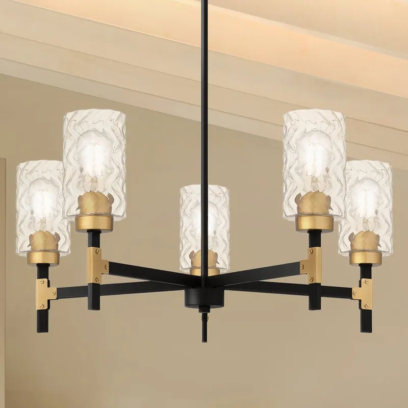 UQL5301 Industrial Indoor Chandelier, 12''H x 28''W x 28''D, Matte Black Finish, Milnor Collection — Urban Ambiance LED Landscape Lights 100.0W 3000K