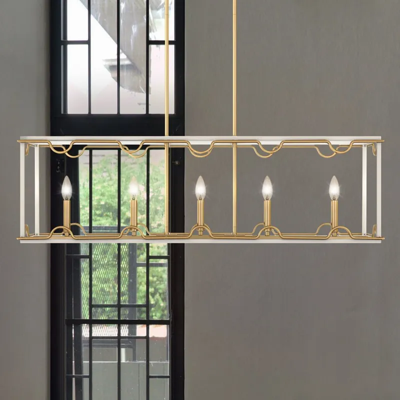 UQL5270 English Country Indoor Chandelier, 12.25''H x 42''W x 12''D, Matte White Finish, Amsterdam Collection — Urban Ambiance LED Linear Lights 60.0W 3000K