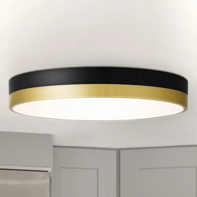 UQL5150 Industrial Indoor Ceiling Light, 2.00''H x 15.00''W x 15.00''D, Matte Black Gold Finish, Minot Collection — Urban Ambiance LED Post Top Lights 8.0W 3000K