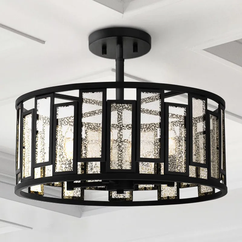 UQL5033 Luxe Industrial Indoor Ceiling Light, 14.00''H x 18.25''W x 18.25''D, Matte Black Finish, Moers Collection — Urban Ambiance LED Post Top Lights 60.0W 3000K