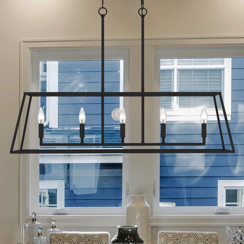 UQL4994 Transitional Indoor Chandelier, 25.00''H x 36.00''W x 10.00''D, Matte Black Finish, Keswick Collection — Urban Ambiance LED Linear Lights 60.0W 3000K
