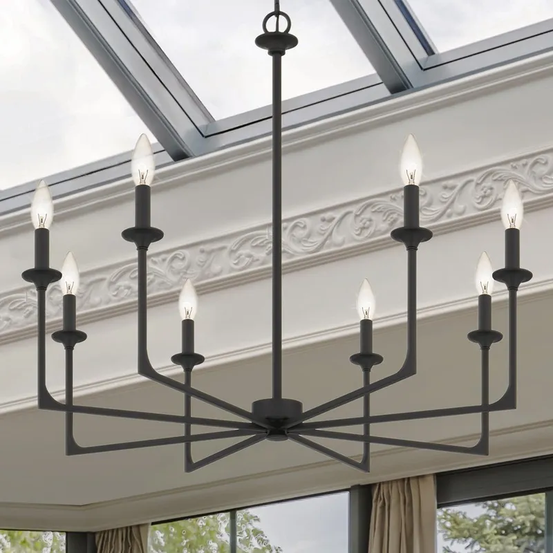 UQL4987 Transitional Indoor Chandelier, 28.00''H x 32.00''W x 32.00''D, Matte Black Finish, Keswick Collection — Urban Ambiance LED Landscape Lights 60.0W 3000K
