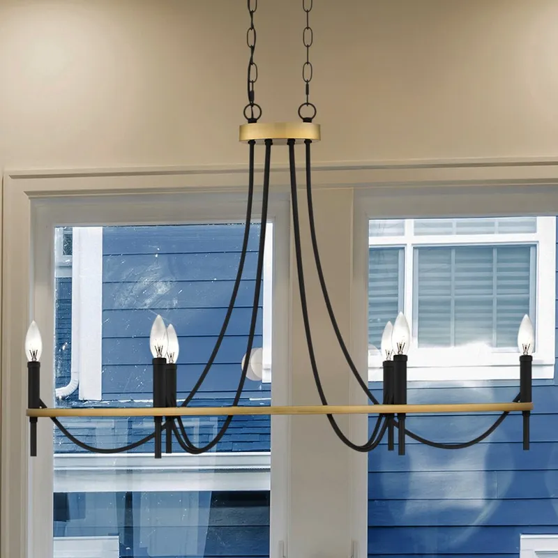 UQL4871 Transitional Indoor Chandelier, 24.75''H x 36.00''W x 16.00''D, Matte Black Finish, Sitka Collection — Urban Ambiance LED Landscape Lights 60.0W 3000K