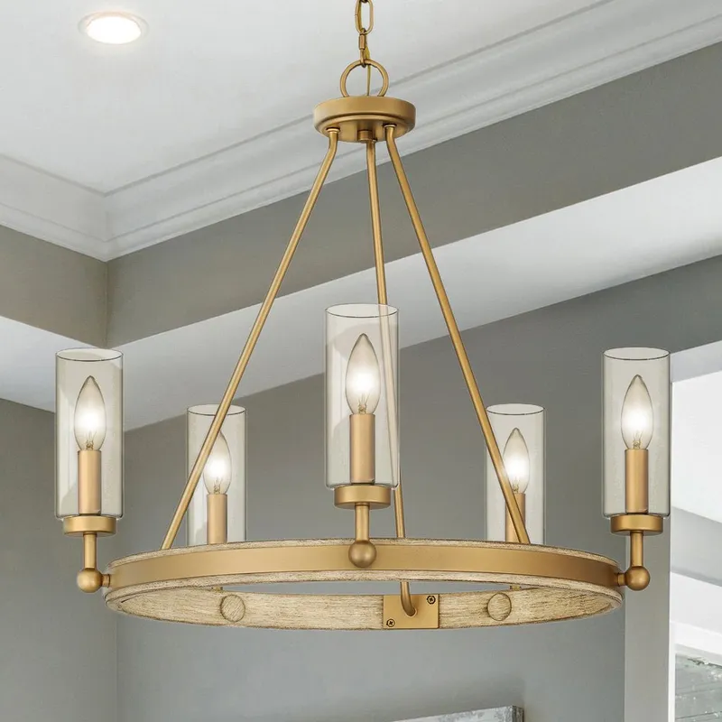UQL4830 Contemporary Indoor Chandelier, 22.50''H x 24.00''W x 24.00''D, Nouveau Painted Weathered Brass Finish, Washburn Collection — Urban Ambiance LED Landscape Lights 60.0W 3000K
