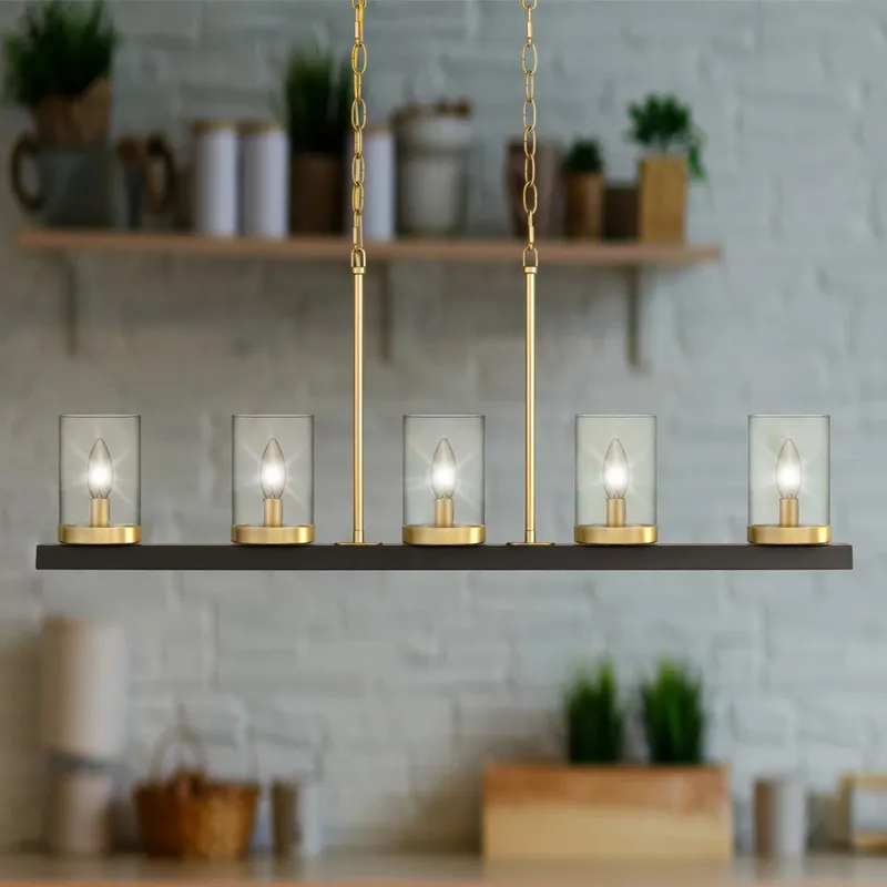 UQL4770 Contemporary Indoor Chandelier, 15.50''H x 39.00''W x 4.00''D, Matte Black Finish, Grenora Collection — Urban Ambiance LED Linear Lights 60.0W 3000K