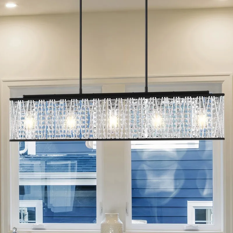 UQL4640 Glam Indoor Chandelier, 9.50''H x 38.00''W x 6.25''D, Matte Black Finish, Denton Collection — Urban Ambiance LED Linear Lights 100.0W 3000K