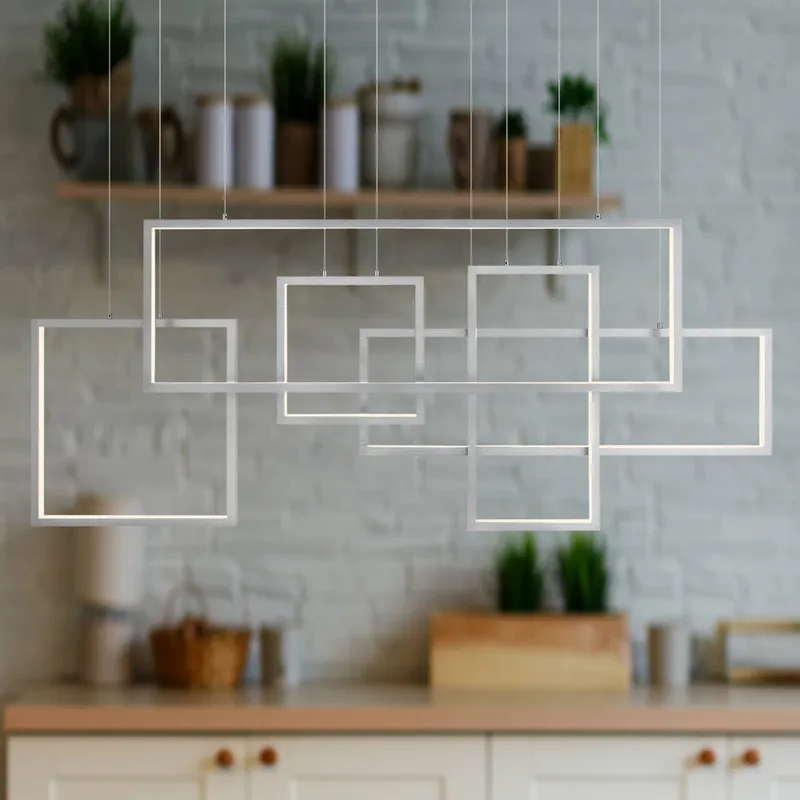 UQL4620 Minimalist Indoor Chandelier, 24.50''H x 56.75''W x 7.75''D, Brushed Aluminum Finish, Oldenburg Collection — Urban Ambiance LED Landscape Lights 8.0W 3000K