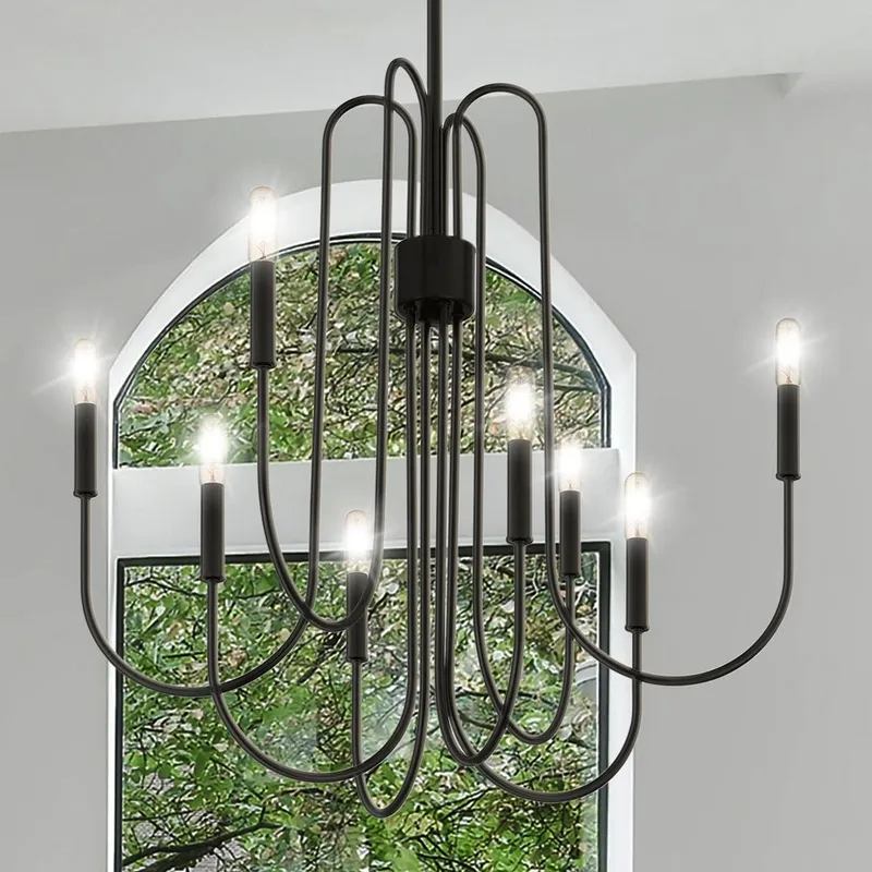 UQL4601 Mid-Century Modern Indoor Chandelier, 28.75''H x 28.00''W x 28.00''D, Mystic Black Finish, Ivybridge Collection — Urban Ambiance LED Landscape Lights 60.0W 3000K