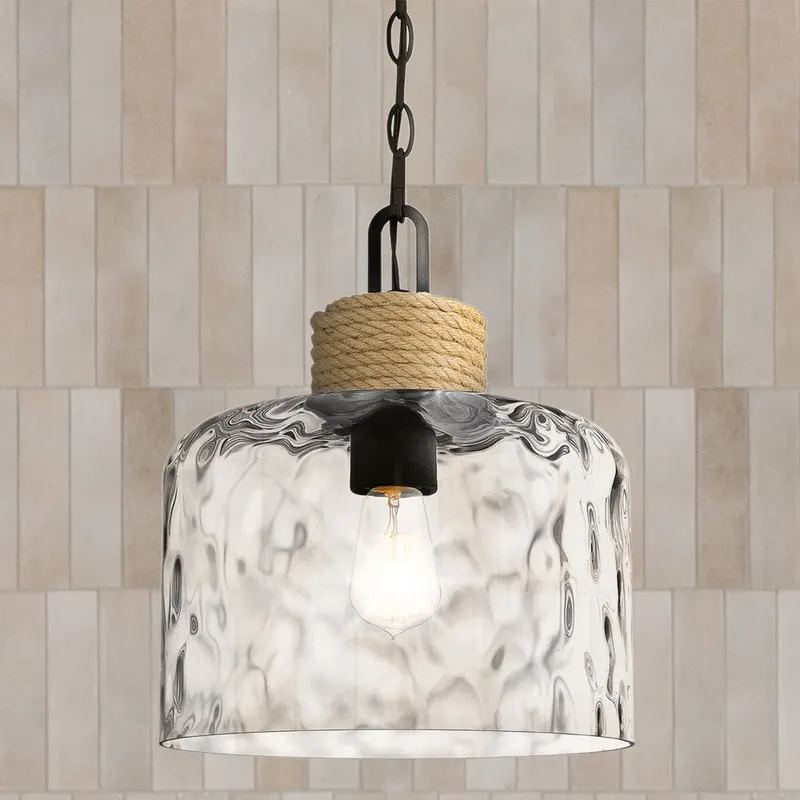 UQL4524 Natural Indoor Pendant, 14.75''H x 12.00''W x 12.00''D, Matte Black Finish, Lancaster Collection — Urban Ambiance LED Landscape Lights 100.0W 3000K
