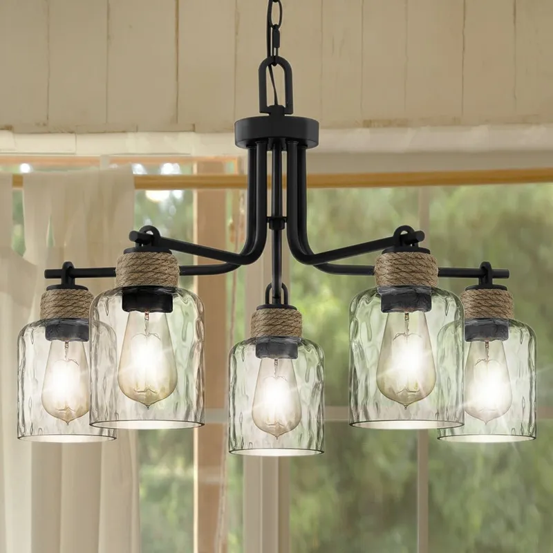 UQL4523 Natural Indoor Chandelier, 17.75''H x 25.50''W x 25.50''D, Matte Black Finish, Lancaster Collection — Urban Ambiance LED Landscape Lights 100.0W 3000K