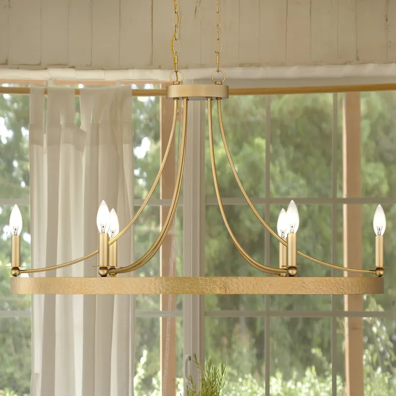 UQL4471 Transitional Indoor Chandelier, 21.00''H x 35.50''W x 16.50''D, Light Gold Finish, Drake Collection — Urban Ambiance LED Landscape Lights 60.0W 3000K