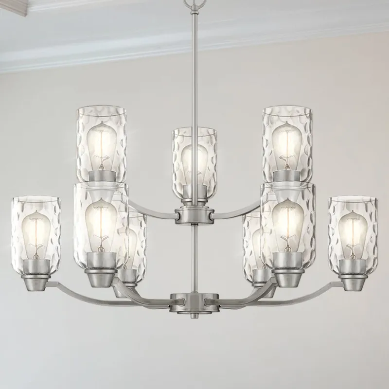 UQL4425 Contemporary Indoor Chandelier, 27.25''H x 29.25''W x 29.25''D, Brushed Nickel Finish, Ravensburg Collection — Urban Ambiance LED Landscape Lights 100.0W 3000K