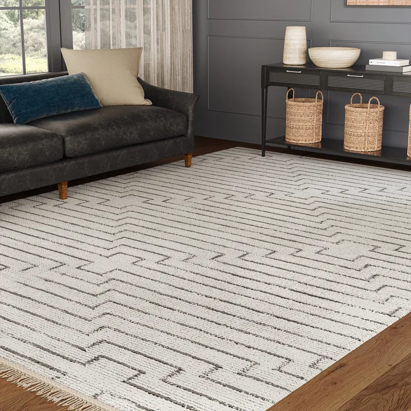UJR0180 Luxury Hand-Woven Semi-Synthetic and Synthetic Blend Low-Pile Rug — Urban Ambiance LED Linear Lights  