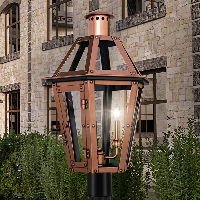UQL1705 Rustic Outdoor Post Light, 25''H x 13''W, Rustic Copper Finish, Summerville Collection — Urban Ambiance LED Lighting Controls 60.0W 3000K