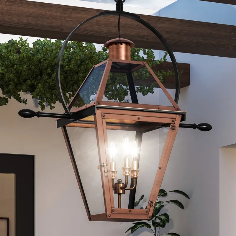 UQL1374 Rustic Outdoor Pendant, 30''H x 28''W, Rustic Copper Finish, Paris Collection — Urban Ambiance LED Landscape Lights 60.0W 3000K