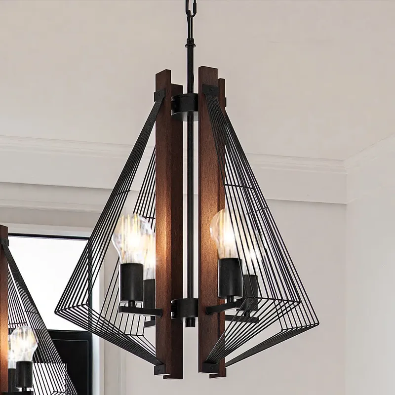 ULB2311 Transitional Pendant, 24''H x 18''W, Matte Black and Wood Finish, St. Ives Collection — Urban Ambiance LED Landscape Lights 60.0W 3000K