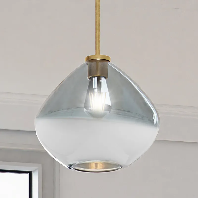 ULB2290 Mid-Century Modern Pendant, 10''H x 11''W, Brushed Brass and Stained Glass Finish, Conwy Collection — Urban Ambiance LED Landscape Lights 60.0W 3000K