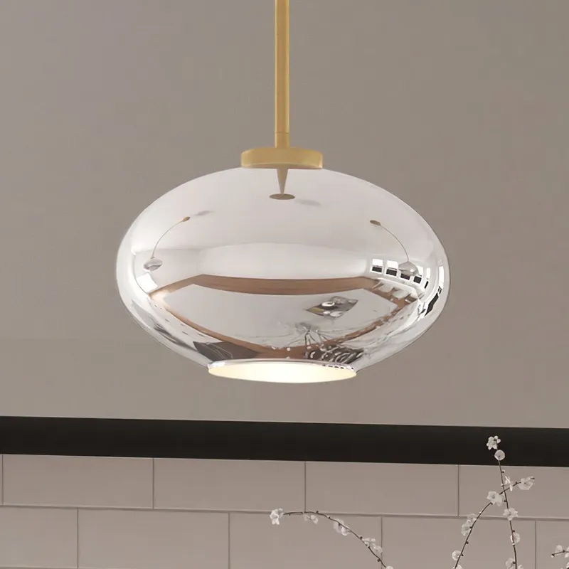 ULB2250 Mid-Century Modern Pendant , 7''H x 10''W, Brushed Brass and Stained Glass Finish, Ramsey Collection — Urban Ambiance LED Landscape Lights 60.0W 3000K