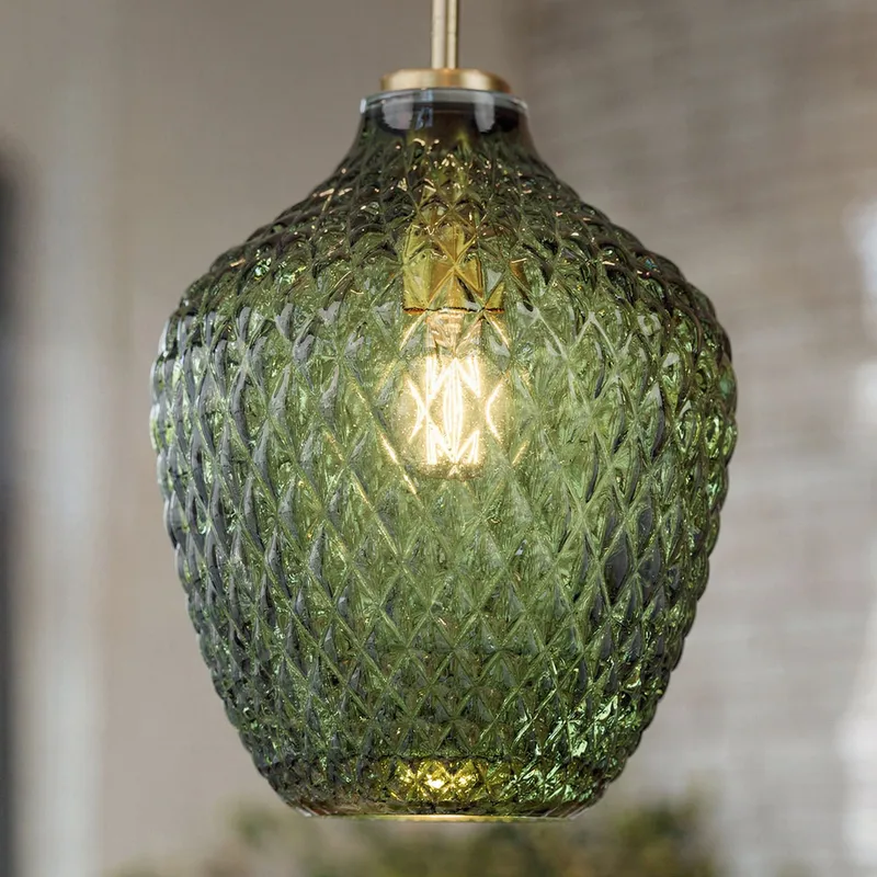 ULB2240 Mid-Century Modern Pendant , 13''H x 11''W, Brushed Brass and Stained Glass Finish, Cardiff Collection — Urban Ambiance LED Landscape Lights 60.0W 3000K