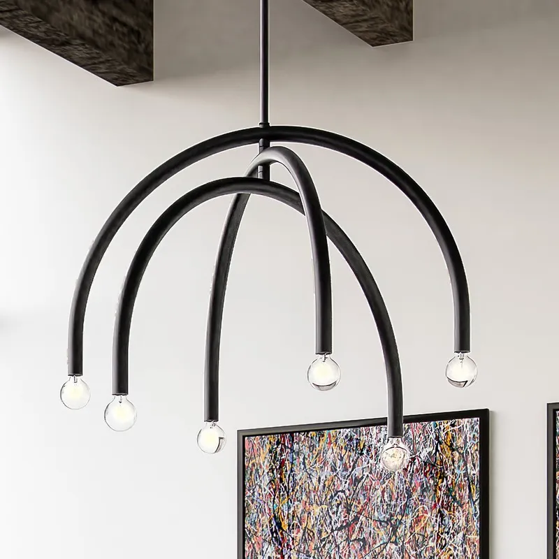 ULB2210 Mid-Century Modern Chandelier, 26''H x 30''W, Matte Black Finish, Kenmare Collection — Urban Ambiance LED Landscape Lights 60.0W 3000K
