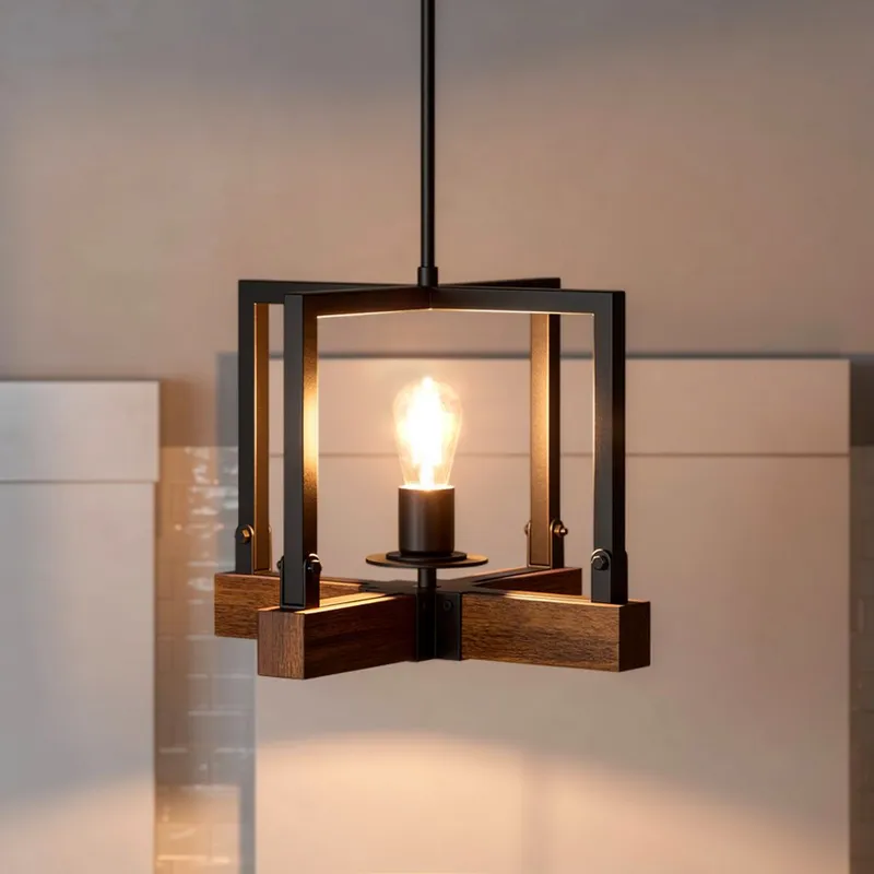 UFS2013 Modern Farmhouse Pendant, 11''H x 11''W, Matte Black & Rich Walnut Finish, Broadway Collection — Urban Ambiance LED Landscape Lights 60.0W 3000K