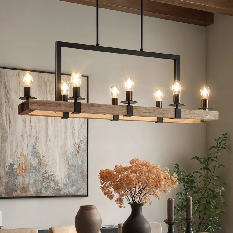 UFS2001 Modern Farmhouse Chandelier, 15''H x 44''W, Matte Black & White Ash Finish, Broadway Collection — Urban Ambiance LED Landscape Lights 60.0W 3000K
