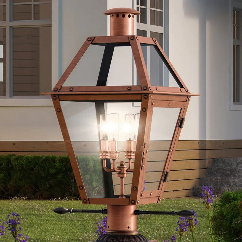 UQL1373 Historic Outdoor Post/Pier Light, 26"H x 17"W, Rustic Copper Finish, Paris Collection — Urban Ambiance LED Linear Lights  3000K