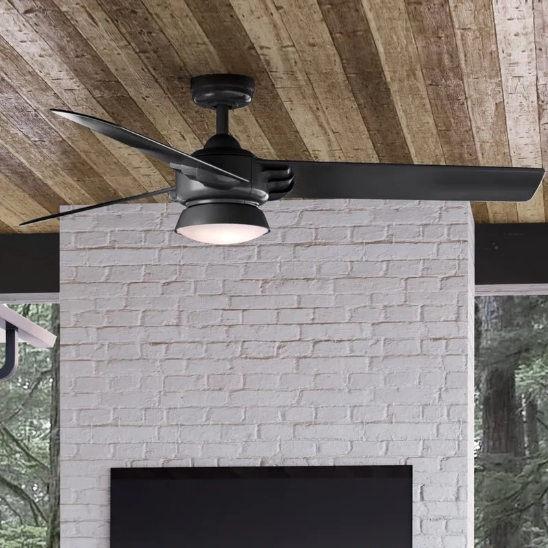 UHP9351 Contemporary Ceiling Fan 13.505''H x 52''W, Midnight Black Finish, Tamworth Collection — Urban Ambiance LED Post Top Lights 18.0W 3000K