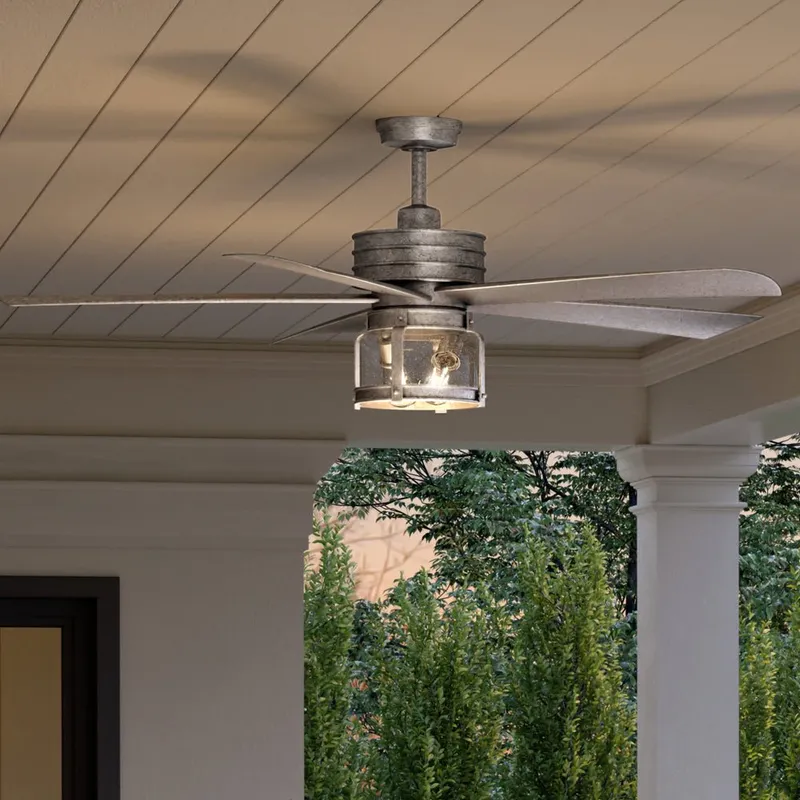UHP9301 Coastal  Ceiling Fan 20.755''H x 56''W, Galvanized Steel Finish, Cairns Collection — Urban Ambiance LED Post Top Lights 7.0W 3000K