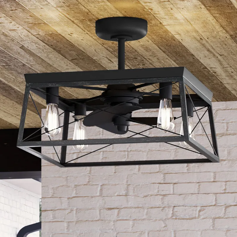 UHP9243 Farmhouse Ceiling Fan 17''H x 22''W, Midnight Black Finish, Berkeley Collection — Urban Ambiance LED Post Top Lights 5.5W 2200K